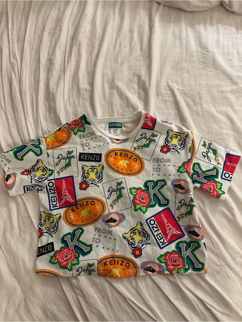 Kenzo White Multicolor Logo & Floral Graphic Kids Tee